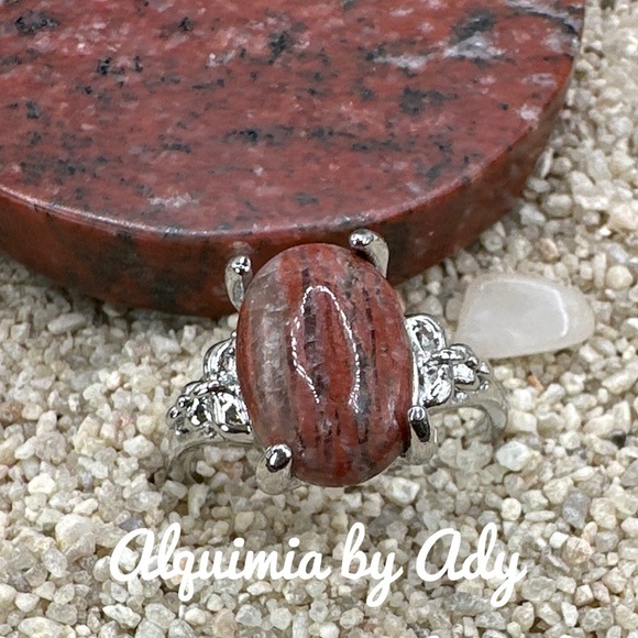 Alquimia Red Picasso jasper silver midi cabochon gem ring - Picture 1 of 2